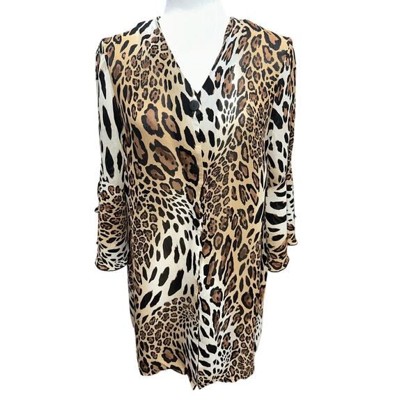 Ashley Stewart Plus Size Blouse Tunic Animal Print Black Brown 14 Boho mob wife - Picture 1 of 15
